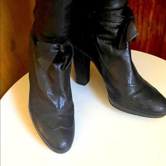 DKNY OTK Over the Knee Black Leather Boots Platform Y2K Victorian Bows 9 RARE! - Picture 11 of 11
